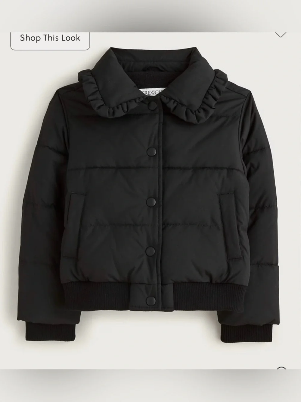 J.Crew Girls' ruffle-collar puffer jacket with PrimaLoft® in black